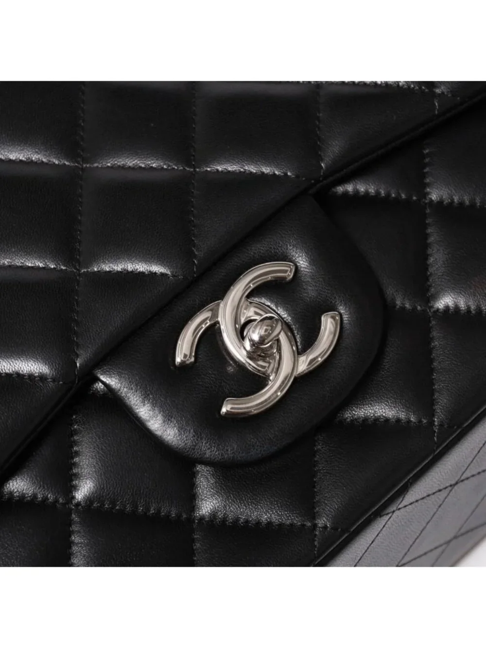 Chanel Maxi Quilted 33 Double Flap Chain Shoulder Bag CC Logo Lambskin Black